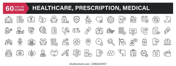 Healthcare, prescription, medical thin line icons. For website marketing design, logo, app, template, ui, etc. Vector illustration.
