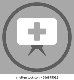 Healthcare Presentation vector icon. Style is bicolor flat circled symbol, dark gray and white colors, rounded angles, silver background.