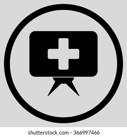 Healthcare Presentation vector icon. Style is flat circled symbol, black color, rounded angles, light gray background.