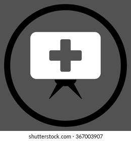 Healthcare Presentation vector icon. Style is bicolor flat circled symbol, black and white colors, rounded angles, gray background.