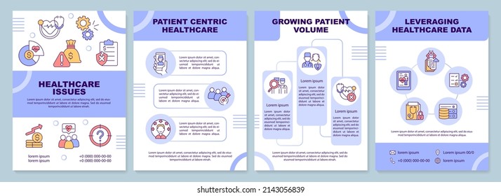 Healthcare Problematic Points Blue Brochure Template. Patient Loyalty. Leaflet Design With Linear Icons. 4 Vector Layouts For Presentation, Annual Reports. Arial-Black, Myriad Pro-Regular Fonts Used