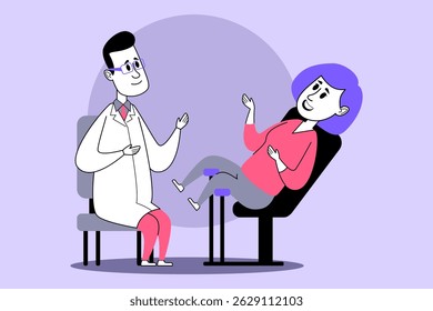 Profissional de saúde que interage com o paciente durante a consulta no contexto clínico. Médico explicando informações enquanto o paciente parece atento e responsivo