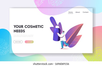 Healthcare, Professional Medic Help, Therapy Landing Page Template. Female Doctor Character Hold Medicine Bottle for Dermatology Problems Treatment in Clinic or Hospital. Cartoon Vector Illustration