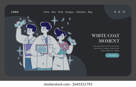 Healthcare professionals celebrate their achievements in a modern setting. This illustration captures the moment of recognition, highlighting dedication and teamwork in healthcare. Vector illustration