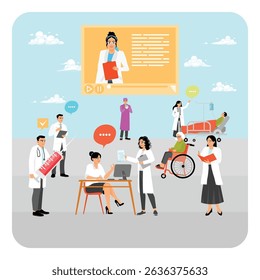 Healthcare professionals in a medical setting providing patient care, consulting, and working collaboratively to enhance medical services. Hospital medical staff concept.