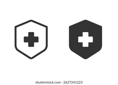 Healthcare protection icon set. Vector illustration of shield with medical cross, representing healthcare protection, safety, and medical coverage. Suitable for health, medicine, and insurance