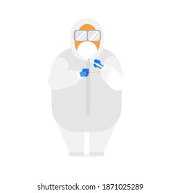 The healthcare provider is wearing a coverall suit.