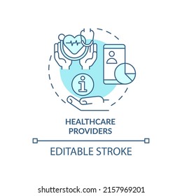 Healthcare providers turquoise concept icon. Big data application abstract idea thin line illustration. Electronic record. Isolated outline drawing. Editable stroke. Arial, Myriad Pro-Bold fonts used