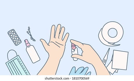 Healthcare, quarantine, protection, coronavirus infection concept. Hand Sanitizer to prevent colds, virus, Coronavirus, infection control concept.Preventive measures from Covid19 desease and 2019ncov 