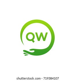 Healthcare QW initial logo designs template, Modern QW initial Care with hand symbol vector