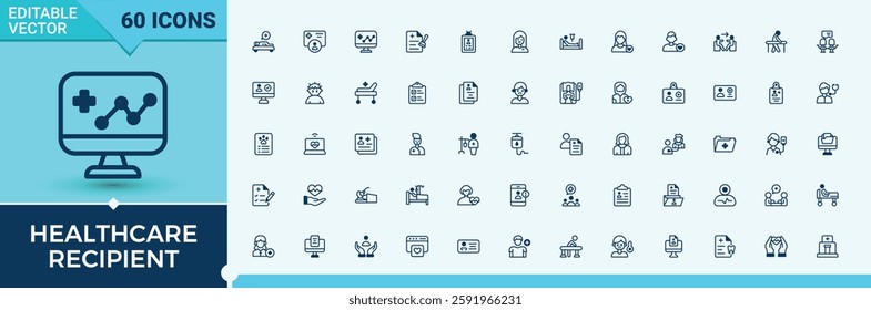 Healthcare Recipient icon pack. Contains such icons as virus, old, fat, age, patient, treatment, health, ache. Icon design. Solid line editable vector illustration.