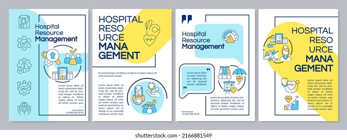 Healthcare Resource Management Blue And Yellow Brochure Template. Leaflet Design With Linear Icons. Editable 4 Vector Layouts For Presentation, Annual Reports. Questrial, Lato-Regular Fonts Used