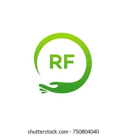 Healthcare RF initial logo designs template, Modern RF initial Care with hand symbol vector