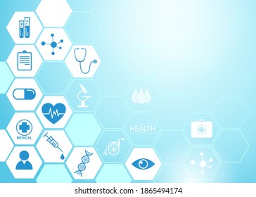 Concepto de innovación médica en el patrón de íconos de salud y ciencia. Ilustración del vector