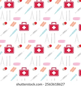 Healthcare Seamless Pattern with Transparent Background