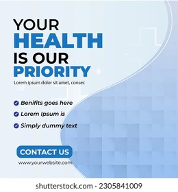 Healthcare service social media post template design. Clinic or hospital digital marketing flyer for web. Creative health business promotion banner for doctor