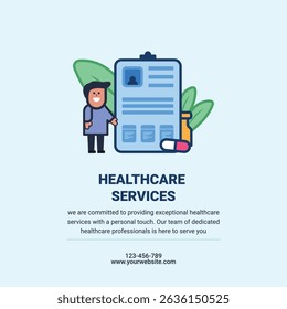 Healthcare Services Digital Poster with Doctor Illustration