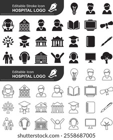 Healthcare set of web icons in line style. Medicine and Health Care linear icon collection. Containing emergency, doctor, treatment, medical, report, diagnosis, health, prevention. Editable stroke