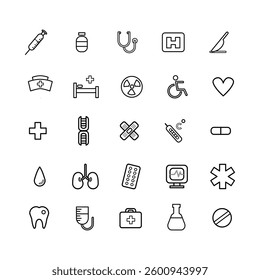 Healthcare set of web icons in line style. Medicine and Health Care linear icon collection.