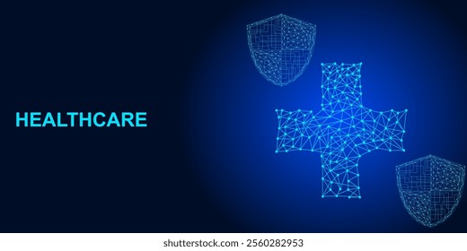 Healthcare shied protect from abstract connecting lines and dot. Technology background design vector.