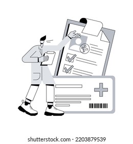 Healthcare smart card abstract concept vector illustration. Manage patient identity, practitioners and pharmacists secure, access to the medical records, improved communication abstract metaphor.