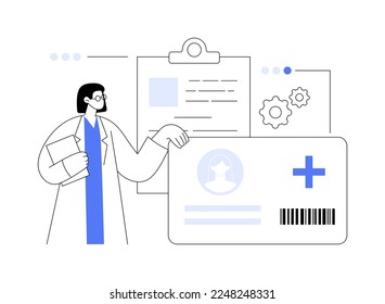 Healthcare smart card abstract concept vector illustration. Manage patient identity, practitioners and pharmacists secure, access to the medical records, improved communication abstract metaphor.