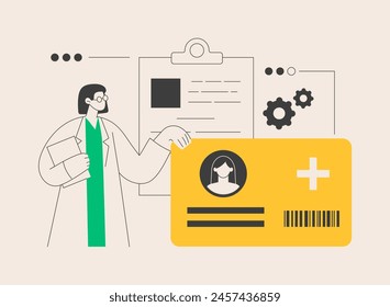 Healthcare smart card abstract concept vector illustration. Manage patient identity, practitioners and pharmacists secure, access to the medical records, improved communication abstract metaphor.