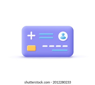 Healthcare smart card icon. Digital health and medical consultation, medical information smart card, healthcare organization card concept. 3d vector illustration.