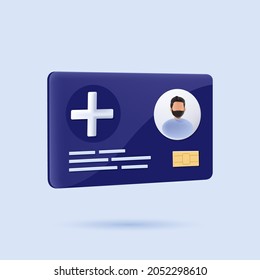 Healthcare Smart Card Icon. Digital Health And Medical Consultation, Medical Information Smart Card, Healthcare Organization Card Concept. 3d Vector Illustration. Medical Card, 3D Icon Free To Edit.