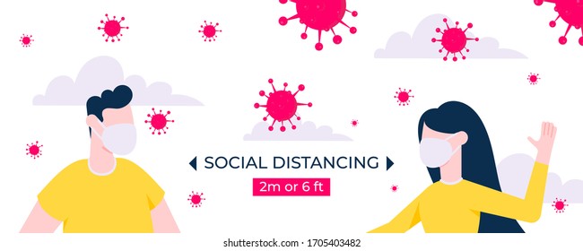 Healthcare social distancing concept flat style design vector illustration isolated on white background. People keep distance to prevent diseases or viruses.