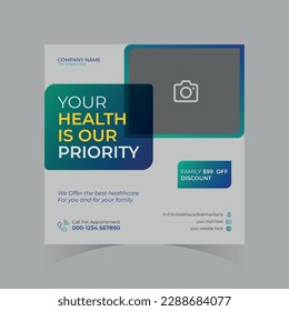 Healthcare Social Media Banner Template. Medical healthcare social media post.