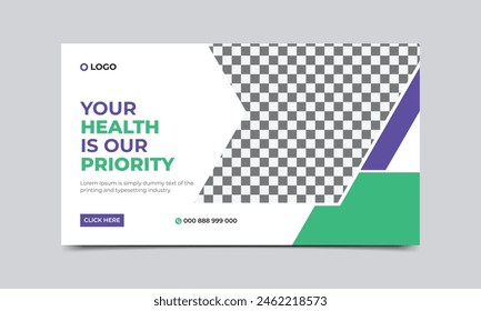 Healthcare social media post design. Medical healthcare web banner template. Your health is our priority flyer design template. vector illustration..eps
