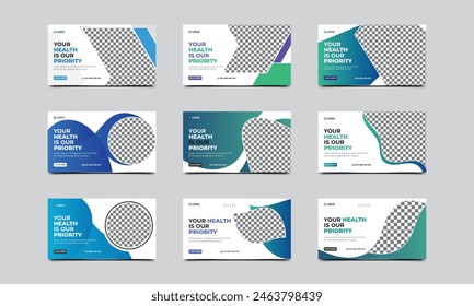 Healthcare social media post design bundle. Medical healthcare web banner template. Your health is our priority flyer design template. vector illustration..eps
