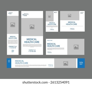 Healthcare social media post design bundle. Medical healthcare web banner template. Your health is our priority flyer design template.