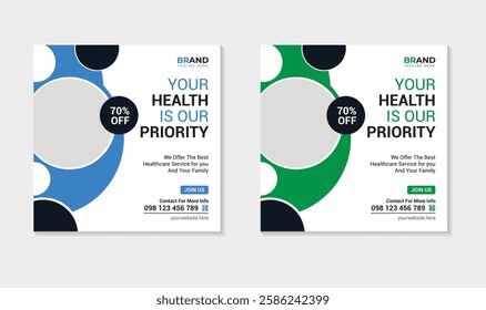 Healthcare social media post for hospital clinic promotion web banners, Medical Social Media Post Template, Healthcare Social Media Banner Template