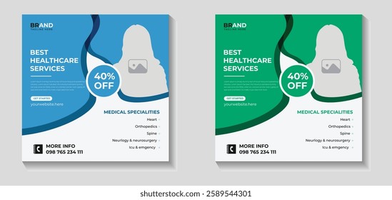 Healthcare social media post for hospital clinic, Medical healthcare service Social Media Post Template, treatment, doctor banner vector