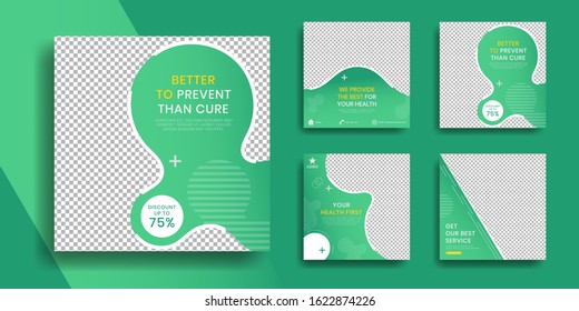 Healthcare social media post template with cover green, social networking background banner.