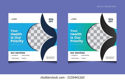 Healthcare Social media post template. promotion square web banner for hospital and clinic template design