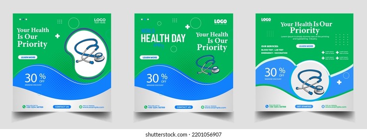healthcare social media post template square banners or  medical service promotion