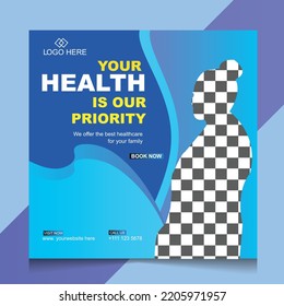 Healthcare Social media post template. promotion square web banner for hospital and clinic