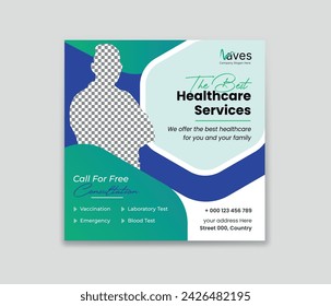 Healthcare Social Media post Template. Hospital Promotion Web Banner Template. editable modern square banner with place for the photo.