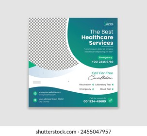 Healthcare Social Media post Template. Hospital Promotion Web Banner Template. editable modern square banner with place for the photo.