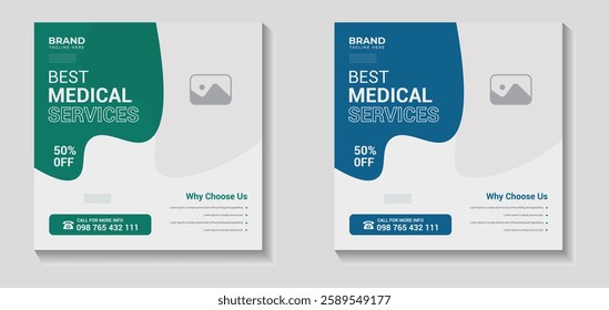 Healthcare social media post template design, Medical vaccination social media post template, Corporate healthcare and medical cover design template, Medical social media post design