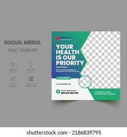 Healthcare Social media post template.promotion square web banner for hospital and clinic