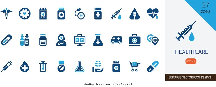 Healthcare solid fill colored Icon Set