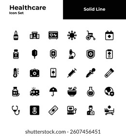 healthcare solid line icon set. healthcare glyph icon set.