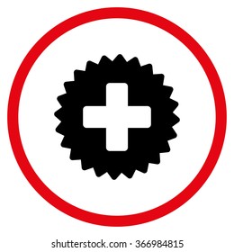 Healthcare Stamp vector icon. Style is bicolor flat circled symbol, intensive red and black colors, rounded angles, white background.