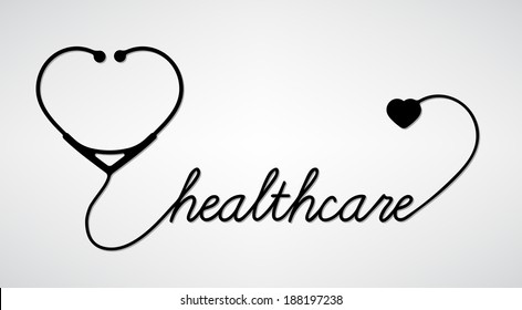Healthcare - Stethoscope With Heart Icon. Medical Concept, Vector
