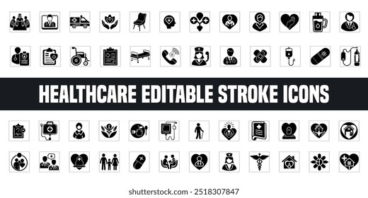 Healthcare Stroke Icons Set: Diseño de Vector Editable para Medicina y Bienestar