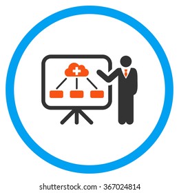 Healthcare Structure Report vector icon. Style is flat circled symbol, orange and blue colors, rounded angles, white background.